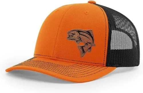 Vista 49 de Sombrero de pesca de salmón con parche de cuero grabado láser Richardson 112 Snapback Trucker Cap