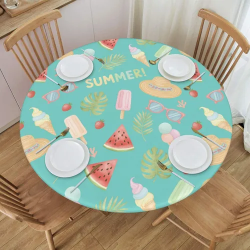 Vista 37 de Decorative Round Tablecloth Fitted Elastic 26" - 30" Butterfly Waterproof Table Cloth Cover Stretch Table Pad Cover for Parties Weddings Banquet