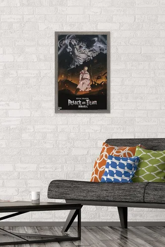 Vista 2 de Trends International Attack on Titan: Season 4 - Póster de pared Key Visual 1, 14.725 x 22.375 pulgadas, versión enmarcada de madera de granero