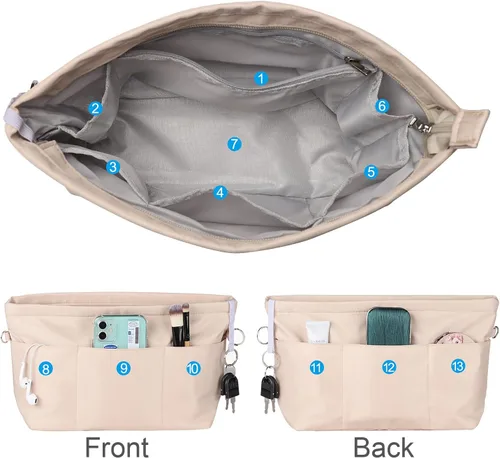 Vista 2 de Organizador de bolso de nailon, organizador de bolso, bolsa moldeadora en bolsa (beige, mediano)