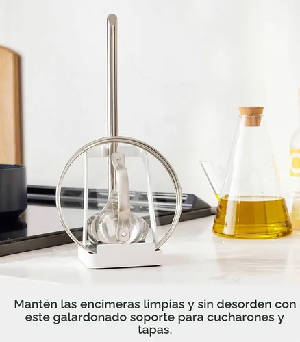 Vista 2 de Yamazaki Home Torre soporte para cucharones - Soporte para tapa para utensilios de cocina - Acero Blanco