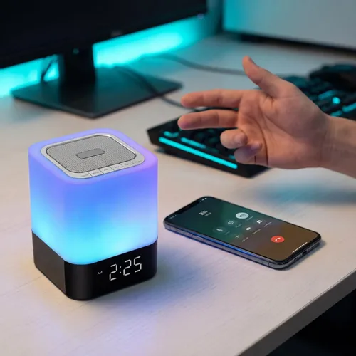 Vista 7 de Gallstep Luces nocturnas Altavoz Bluetooth, despertador, altavoces Bluetooth, sensor táctil, lámpara de noche regulable multicolor cambiante