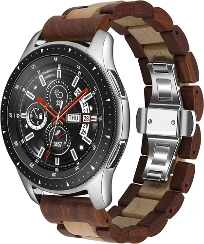 Vista 9 de Correa de reloj de madera de 0.866 in para Samsung Galaxy Watch 3 de 1.772 in, 1.811 in, de madera de acero inoxidable, correa de liberación rápida