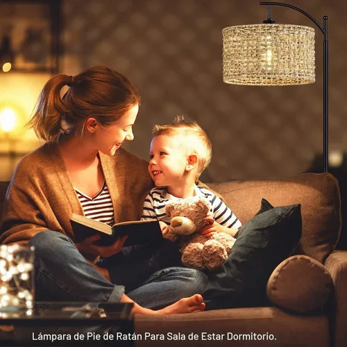 Vista 7 de Lámpara de pie de arco para sala de estar con control remoto, lámparas de pie bohemias de granja con 3 temperaturas de color, lámpara de pie rústica