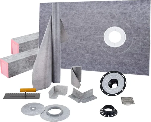 Vista 4 de VEVOR Kit de Bordillo para Ducha, 38"x60" Revestimiento de Bordillo para Ducha Impermeable con Brida de Unión Desplazada de ABS de 4", Rejilla