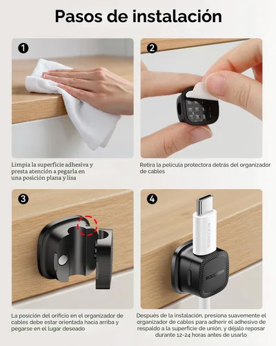 Vista 6 de Paquete de 30 clips magnéticos para cables Organizador de cables, correas para cables ajustables y suaves, accesorios de gestión de cables Rocoren