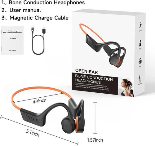 Vista 8 de Auriculares de conducción ósea, IPX7 impermeables inalámbricos deportivos, auriculares abiertos Bluetooth 5.3 con micrófono, tiempo de reproducción