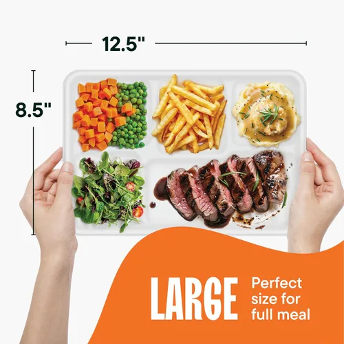 Vista 3 de Bandeja desechable 100% compostable, grande de 5 compartimentos [paquete de 125] – [12.5 pulgadas] Bandejas de almuerzo seccionales de bagazo