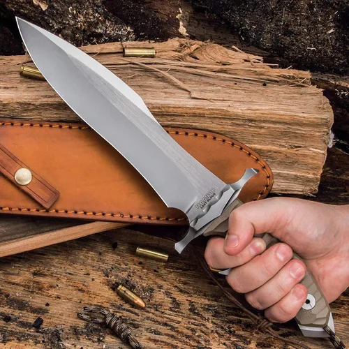 Vista 4 de United Cutlery Rambo Last Blood Heartstopper Cuchillo y Funda de Cuero - Oficialmente Autorizado por Stallone, Hoja de Acero Inoxidable 7Cr17, Mango