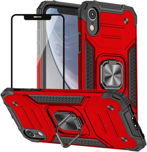 Vista 9 de HNHYGETE Funda para iPhone XR con protector de pantalla: (resistente) grado militar giratorio de 360° con función atril a prueba de golpes
