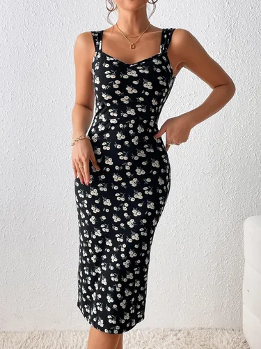 Vista 6 de Verdusa Vestido midi ajustado sin mangas con cuello corazón y estampado floral para mujer
