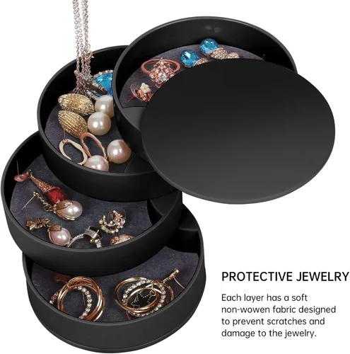 Vista 5 de Unaone Organizador de joyas, caja de almacenamiento de joyería giratoria de 4 capas para mujeres y niñas, pequeña caja de joyería de acrílico
