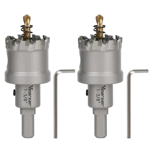 Vista 21 de Sierra perforadora de carburo de 1-1/2 pulgadas (1.496 in) para metal duro, cortador de agujeros con punta de carburo de tungsteno con broca piloto