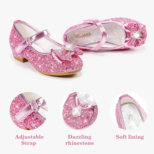 Vista 5 de Furdeour Zapatos de vestir para niñas, zapatos de princesa Mary Jane para bodas, flores, damas de honor, tacones con purpurina para niños pequeños