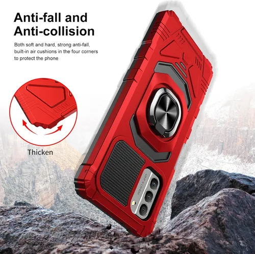 Vista 4 de Funda protectora para Nokia G310 5G con protector de pantalla de vidrio templado, grado militar, resistente a prueba de golpes, con soporte de Rojo