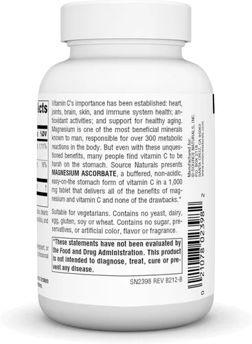 Vista 3 de Source Naturals Ascorbato de magnesio, vitamina C no ácida* -1000 mg, 60 tabletas
