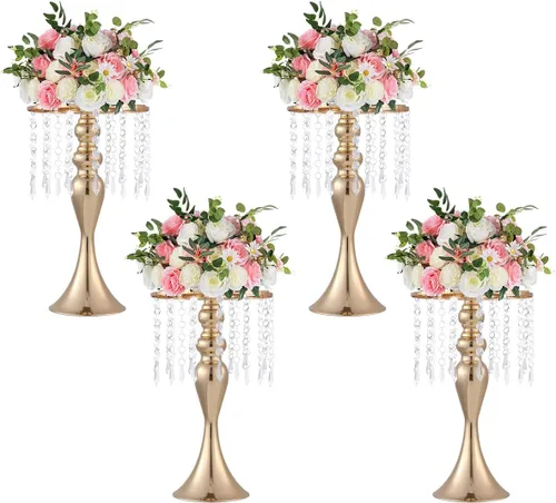 Vista 11 de 8 centros de mesa de fiesta para mesas, soportes de flores de metal con cuentas de cristal, centros de mesa de boda para mesa, jarrones de flores