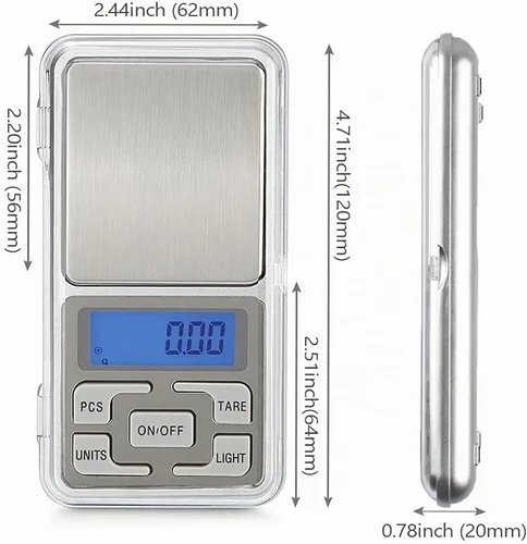 Vista 3 de Báscula digital de bolsillo, capacidad de 17.64 oz, balance de alta precisión de 0.00 oz, mini báscula de peso de recarga de gramos, báscula