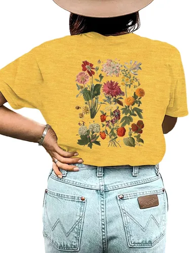Vista 4 de Camiseta de verano para mujer, talla grande, con diente de león, manga corta, cuello redondo, holgada, casual