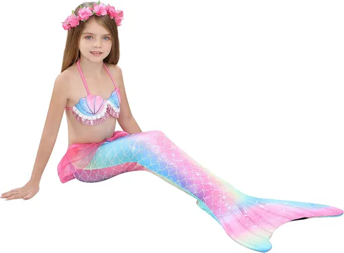 Vista 5 de Traje de baño de princesa con cola de sirena para nadar y niñas traje de baño para niñas