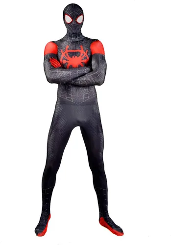 Vista 2 de CHGCHLCO Into The Spider Verse Miles Morales Spider Costume Unisex Lycra Spandex Halloween Cosplay Suit