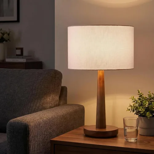 Vista 8 de Lámpara de mesa moderna de 18.5 pulgadas con base de madera de nogal, lámpara de escritorio regulable con certificación UL y mesita de noche