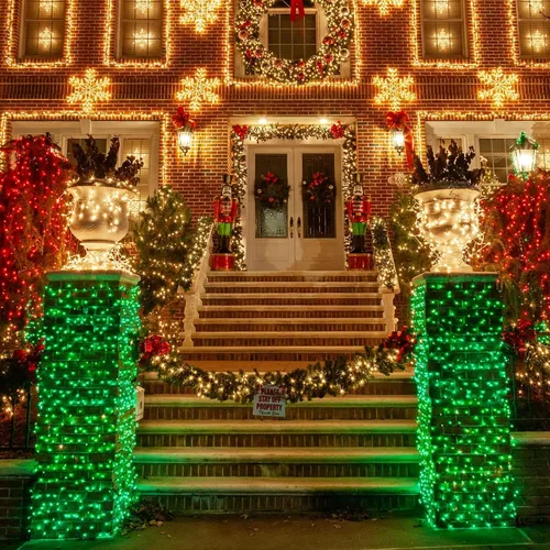 Vista 5 de TW SHINE Luces de Navidad verdes, 200 luces LED de Navidad para exteriores de 66 pies enchufables con 8 modos, cable verde impermeable, luz del día