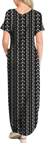 Vista 4 de ANRABESS - Vestido largo de playa de verano con bolsillos, suelto, informal, de manga corta, para mujer
