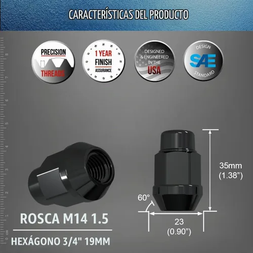 Vista 3 de Wheel Accessories Parts 20 piezas de tuercas de llanta M14x1.5, rosca de 14x1.5, tuerca de seguridad tipo bellota, 1.4" de largo, negras Negro