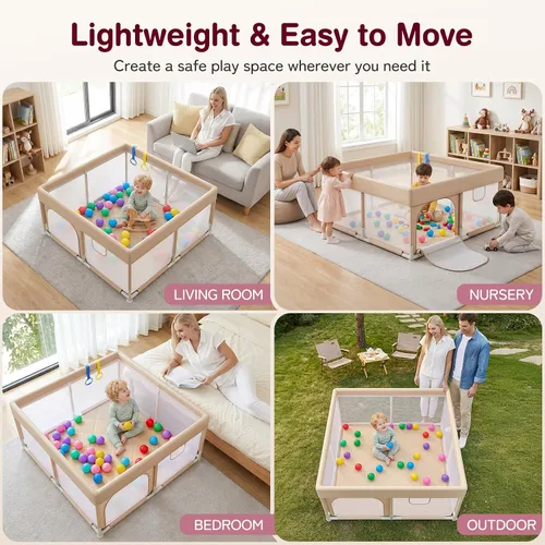 Vista 7 de Kidirect Corralito para bebés 47x47, beige, patio de juegos integrado con Beige-47" X 47