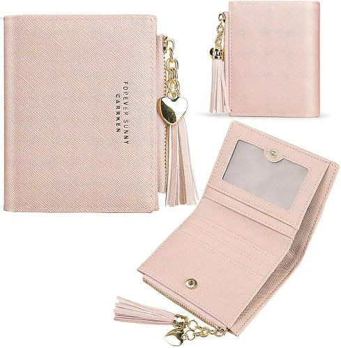 Vista 2 de Cartera pequeña para mujer con bolsillo para monedas plegable delgada y con cremallera
