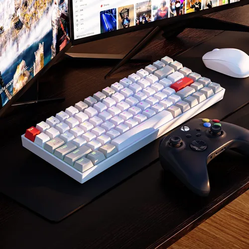 Vista 7 de Newmen GM840 75% teclado inalámbrico Bluetooth2.4Gcable compacto 84 teclas, teclado mecánico intercambiable en caliente, retroiluminado RGB, teclado