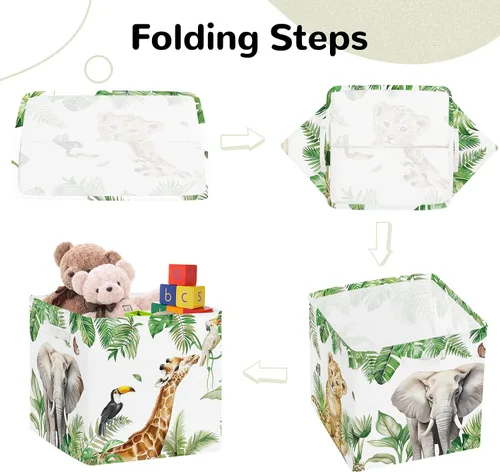 Vista 7 de Clastyle Juego de organizador de animales de la selva para niños, diseño de hojas tropicales, palmeras, jirafa, armario, ropa, cubo