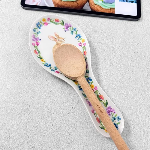 Vista 7 de UP ware - Soporte para cuchara de melamina con diseño floral de conejito para estufa, encimera de cocina y mesa de comedor, 9.625 pulgadas Floral