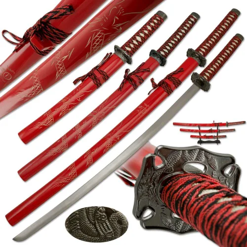 Vista 13 de Snake Eye Tactical Juego de katana samurái de dos tonos de 3 piezas con soporte de espada gratis