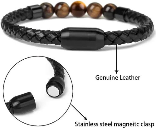 Vista 3 de Ckysee Healing Balancing Genuine Leather Beads Bracelet Magnetic Clasp Bracelet 8.5