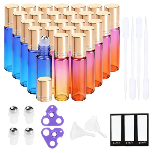 Vista 19 de PrettyCare 6 piezas, botellas roll-on de 10 ml para aceites esenciales con bola de rodillo de acero inoxidable - Botellas rellenables a prueba