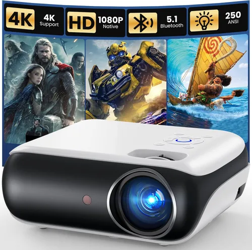 Vista 10 de HAPPRUN Proyector Native 1080P, proyector de cine en casa Bluetooth con altavoz integrado, compatible con teléfono inteligente, HDMI, Fire Stick
