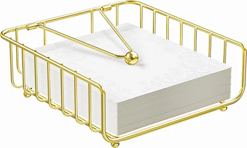 Vista 10 de Paquete de 2 servilleteros para mesa con brazo pesado, servilleteros planos de metal para servilletas de papel, dispensador de servilletas al aire