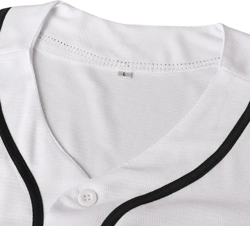 Vista 6 de MESOSPERO Camiseta de béisbol lisa con botones en blanco de manga corta Hipster Hip Hop