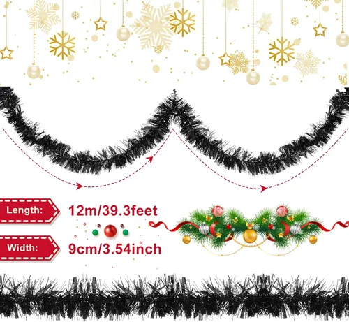 Vista 2 de Guirnalda de oropel de Navidad de 39.4 pies, guirnalda metálica giratoria, adornos colgantes brillantes para árbol de Navidad, suministros