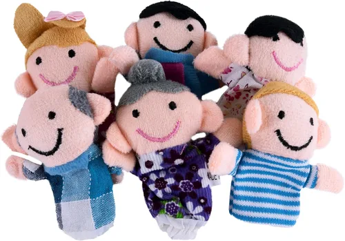 Vista 3 de Mini abuelos, mamá y papá, hermano y hermana, marionetas de dedo de familia para niños, espectáculos, recreación, colegios - 6 piezas.