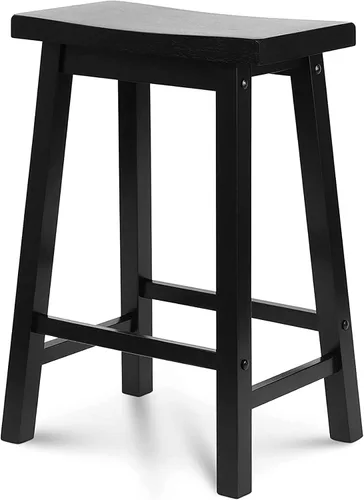 Vista 7 de PJ Wood Taburete de cocina con asiento de silla de montar de 24 pulgadas con placa de pie - negro