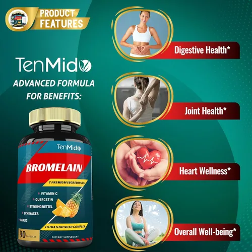 Vista 5 de Cápsulas de extracto de bromelina, enzimas proteolíticas y VitC, quercetina, equinácea, ajo, pimienta, ayuda a la salud de la digestión, absorción