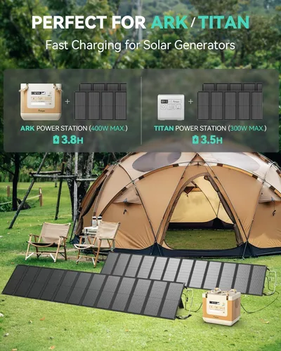 Vista 6 de 12 paneles solares portátiles plegables, cargador de panel solar plegable de 200 W con soporte ajustable, kit de panel solar impermeable IP65