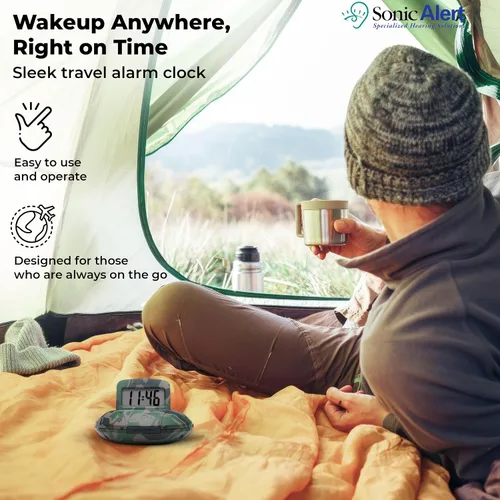 Vista 3 de Sonic Alert Reloj Despertador Digital – Reloj Despertador de Viaje para Personas que Duermen Profundamente – Reloj Despertador Agitador de Cama