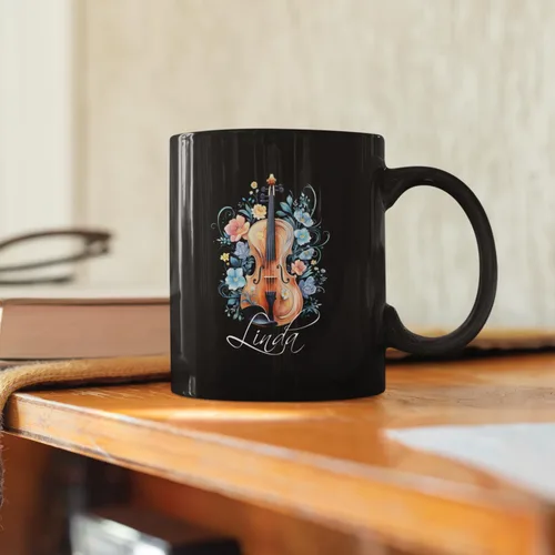 Vista 6 de Taza de instrumentos personalizada 2023, amante del violín, taza de violín personalizada con nombre, regalo para violinista, taza de violín