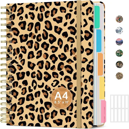 Vista 15 de Cuadernos grandes con forro en espiral para el trabajo con divisores y pestañas extraíbles, 8.5 x 11 pulgadas, bonito cuaderno de tapa dura de 5