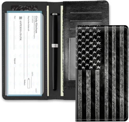 Vista 16 de RFID Blocking Checkbook Cover for Women & Men, Premium PU Leather Print Wallet for Duplicate Checks, Slim Organizer with Pen Holder, Credit Card