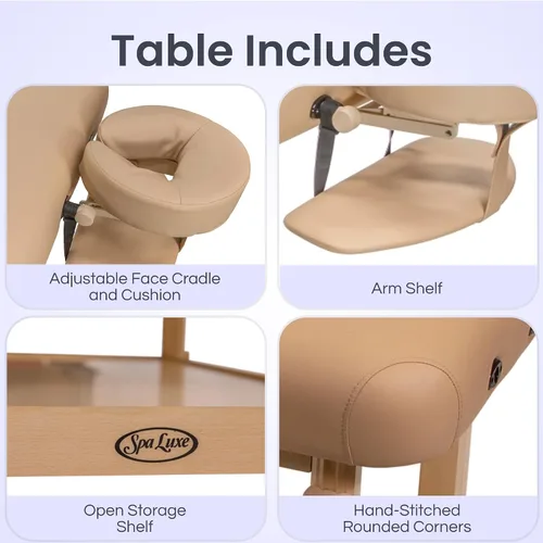 Vista 4 de Mesa de masaje estacionaria profesional con reposacabezas ajustable y estante para brazos - Sistema de espuma suave multicapa premium de 3.5